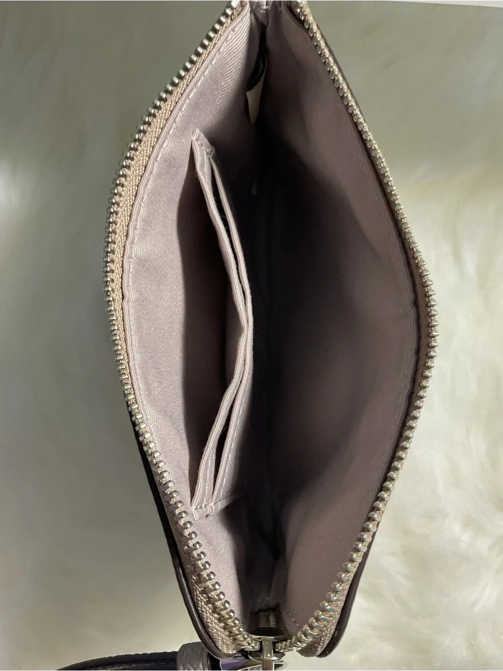 Coach Pebbled Leather Wristlet in Taupe Gray